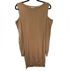 Ruby Moon Tan High Low Bodycon Sweater Dress Long Sleeve Fall Winter Neutral